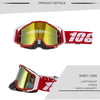 A pair of red and white durable motocross and cycling goggles shown in a product detail shot.