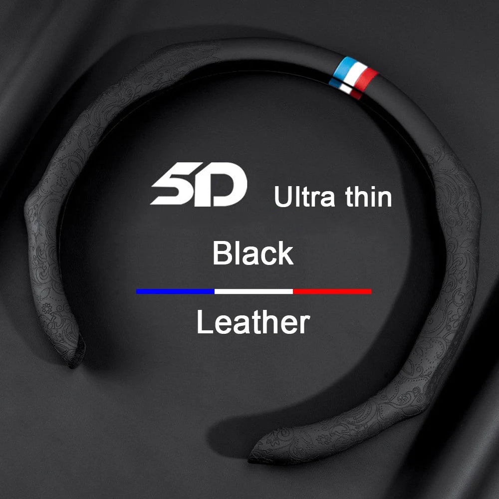 Couvre-volant de voiture en cuir noir universel avec détail du drapeau français