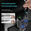 A hand is pulling out a dual-line retractable cable from a universal car charger device.