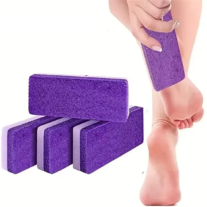 Pieds de verre naturels violets utilisés pour exfolier la peau morte sur un pied.