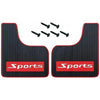 Black rubber mud flaps for vehicles with four mounting screws.