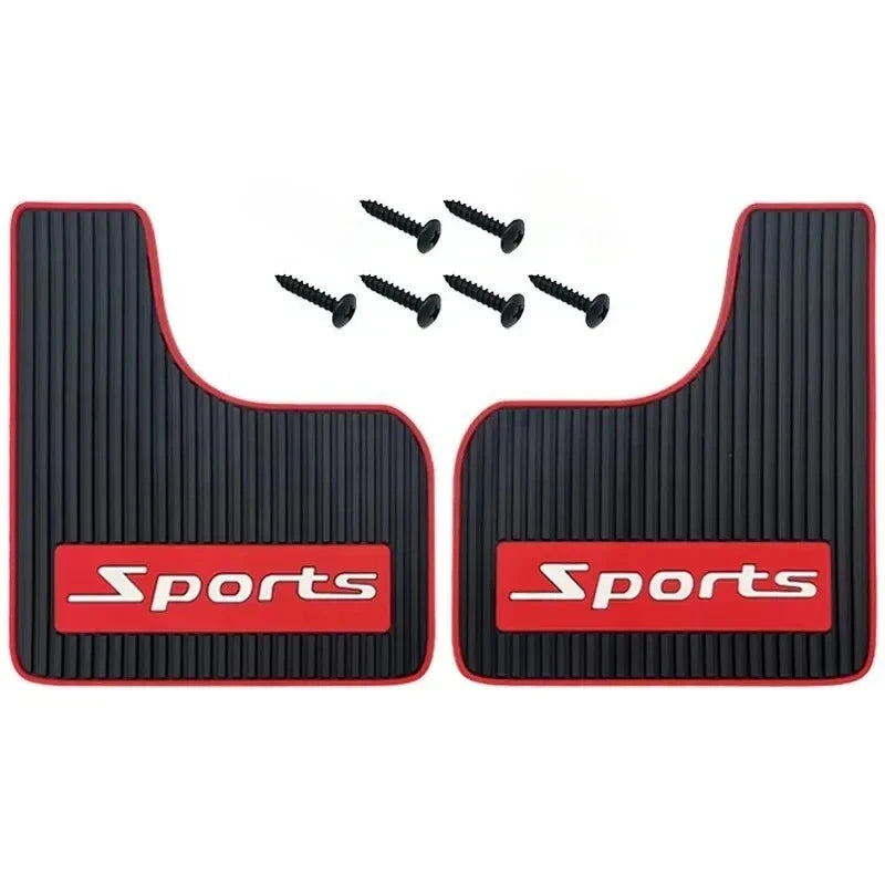 Black rubber mud flaps for vehicles with four mounting screws.