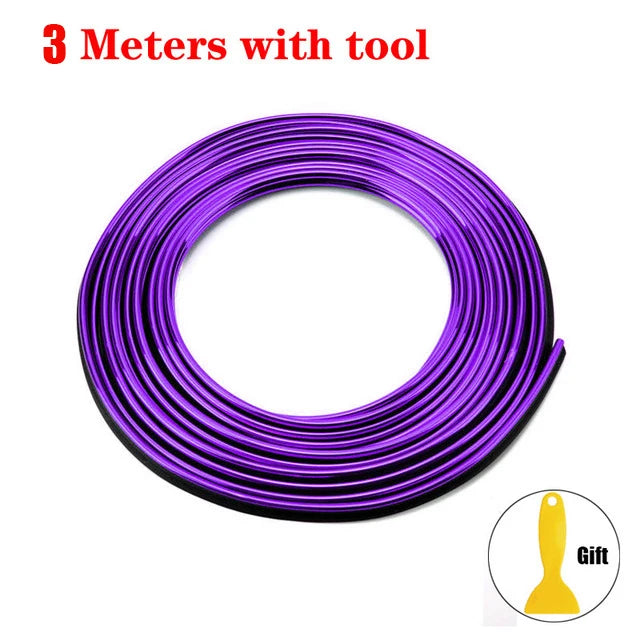 Purple silicone molding trim strips with a tool for universal car molding.