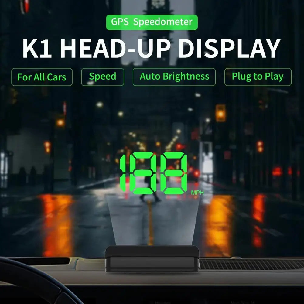 A K1 head-up display showing 188 MPH on a car dashboard.