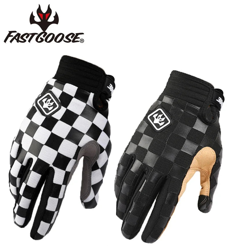 Gants de moto durables à carreaux noir et blanc pour vélo et VTT