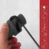 A hand is holding a black precision oil seal and O-ring removal hook set with various tools displayed in a red panel.