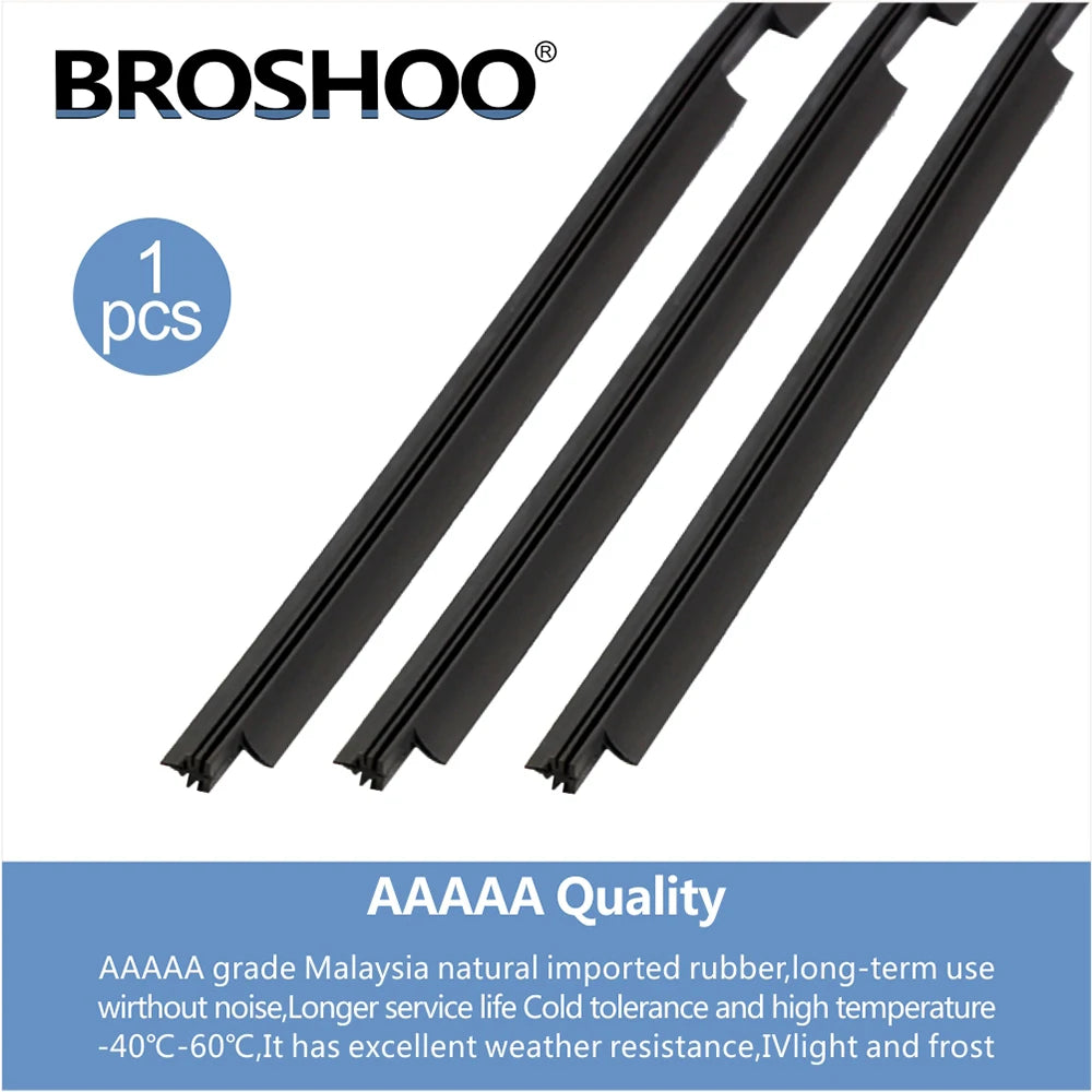 Three black natural rubber wiper blade refill inserts for universal fit