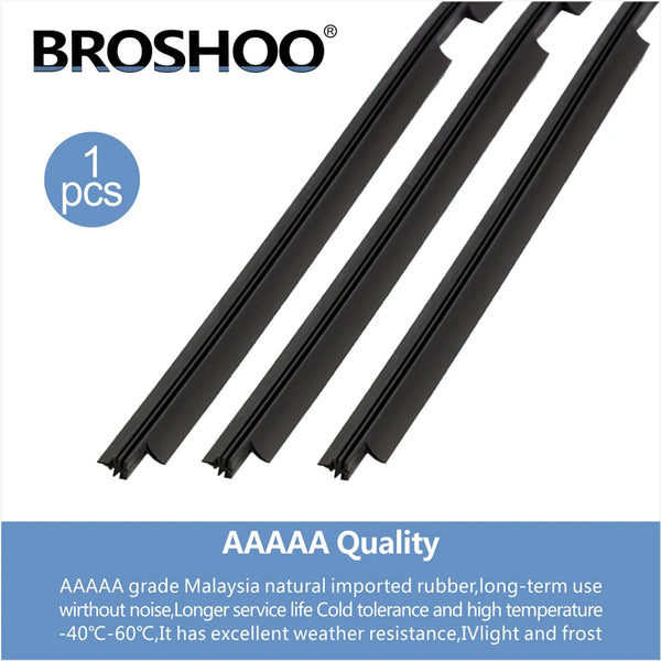 Three black natural rubber wiper blade refill inserts for universal fit