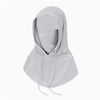 A light gray UV protection cooling balaclava face mask with a hood and drawstring detail.