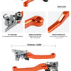 Close-up view of an orange and silver brake clutch lever assembly for off-road bikes.