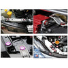 Close-up views of an aluminum fender fasteners kit used for automotive bodywork and repair.