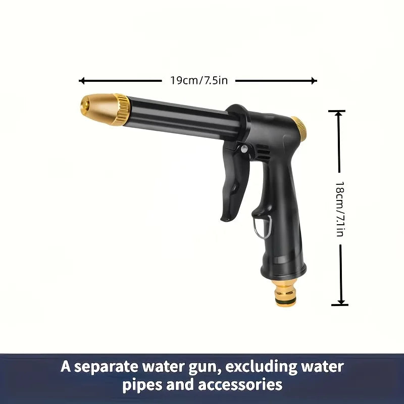 A black high-pressure water gun with a brass nozzle and a 19cm length.