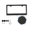 Black carbon fiber license plate frame cover with mounting holes and included screws