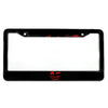 Black aluminum license plate frame with a red skull design.