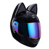 Black cat-ear full face motorcycle helmet with a reflective visor