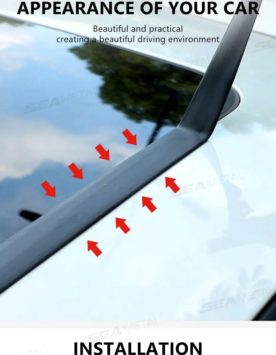 Close-up view of a black weather strip being installed on the windshield of a car.