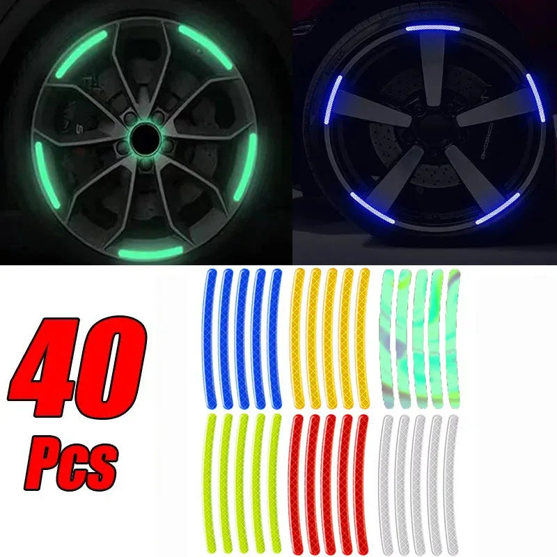 40 bunte reflektierende Felgendekale in blau, gelb, grün und rot für Auto- und Motorrad-Customizing