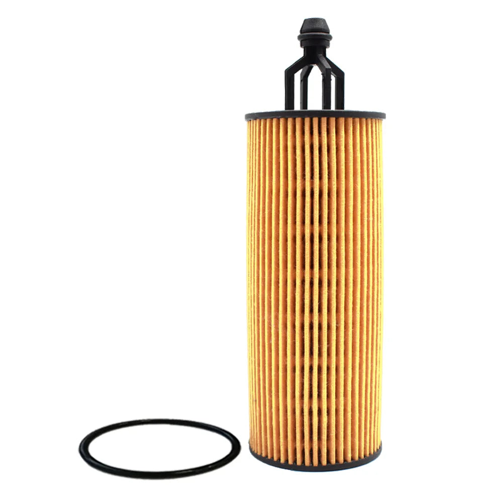 OEM quality oil filter for Jeep Grand Cherokee and Wrangler, cylindrical metal filter with black cap.