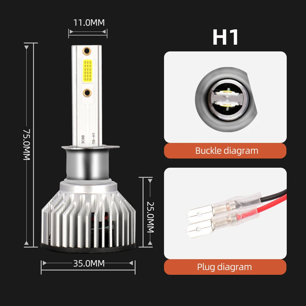 Diagrams showing the H1 bulb and its plug for high-power LED car headlight bulbs