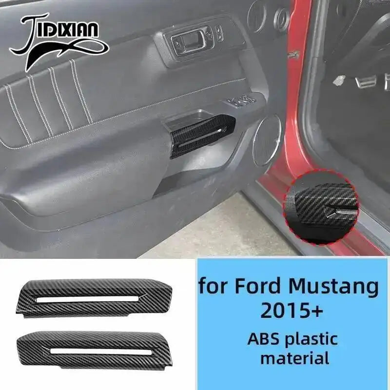 Carbon fiber interior trim pieces for a Ford Mustang 2015+ vehicle