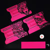 A pink magnetic suction car vinyl wrap film scraper kit shown in three different angles.
