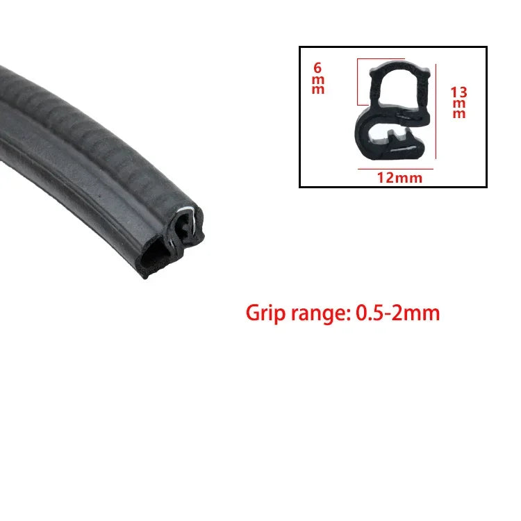Black U-shaped door edge seal strips with grip range of 0.5 to 2 mm