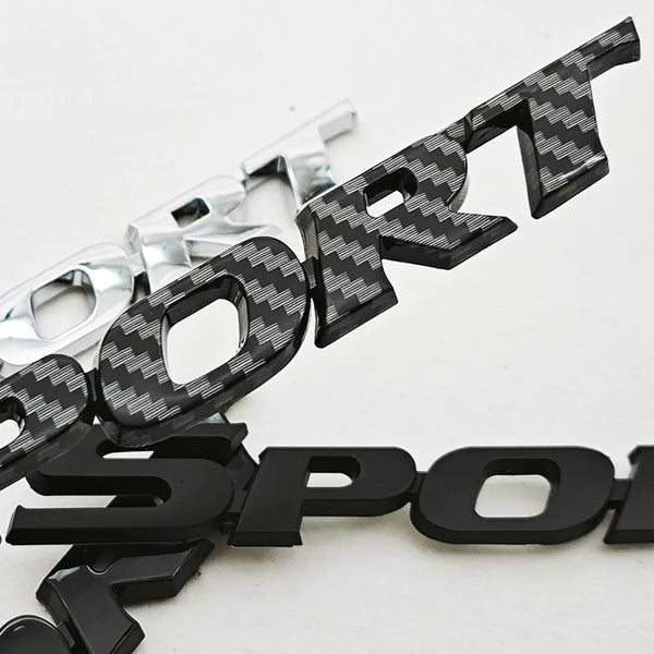 Black and silver textured 3D car logo emblems for rear trunk