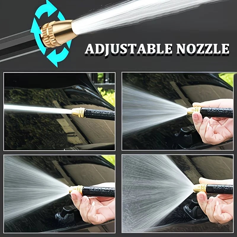 Adjustable nozzle professional high-pressure cleaning gun spraying water onto a car surface
