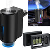 A black aroma diffuser for car air freshener with a glass insert and a separate storage case.