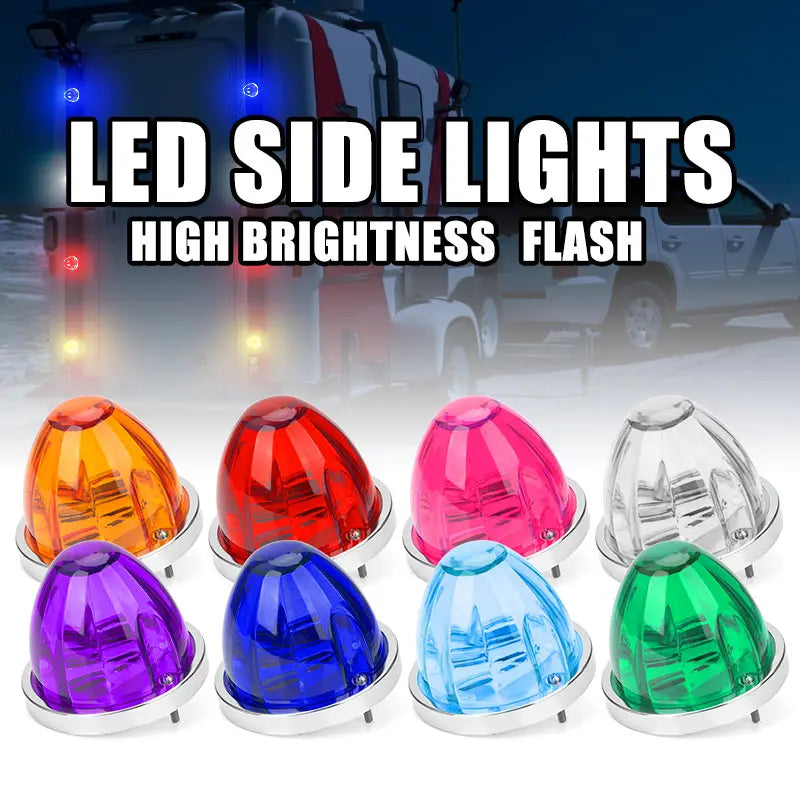 A collection of eight colored LED side lights in various shades including orange, red, pink, purple, blue, and green.