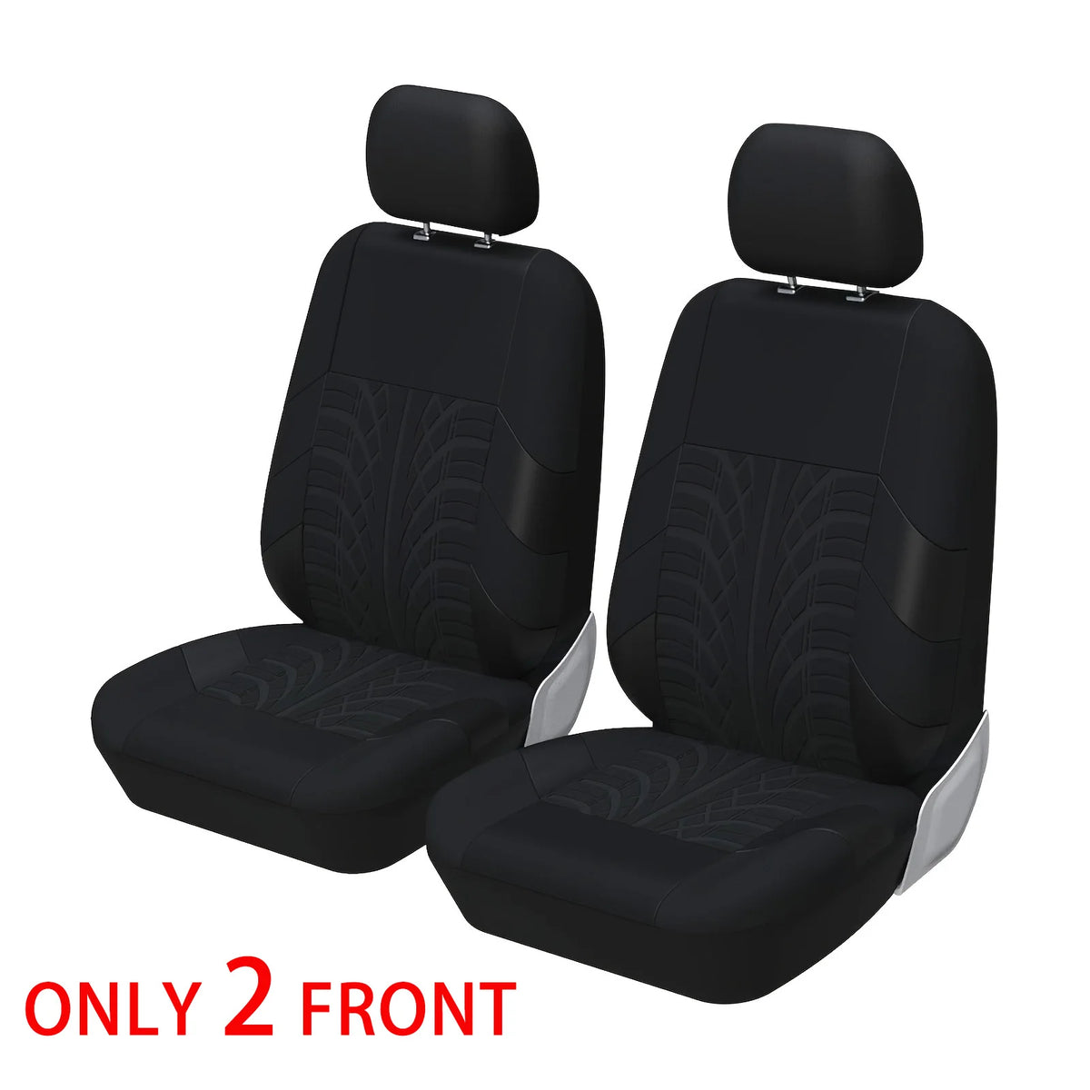 Two black universal car seat covers designed for front seats.