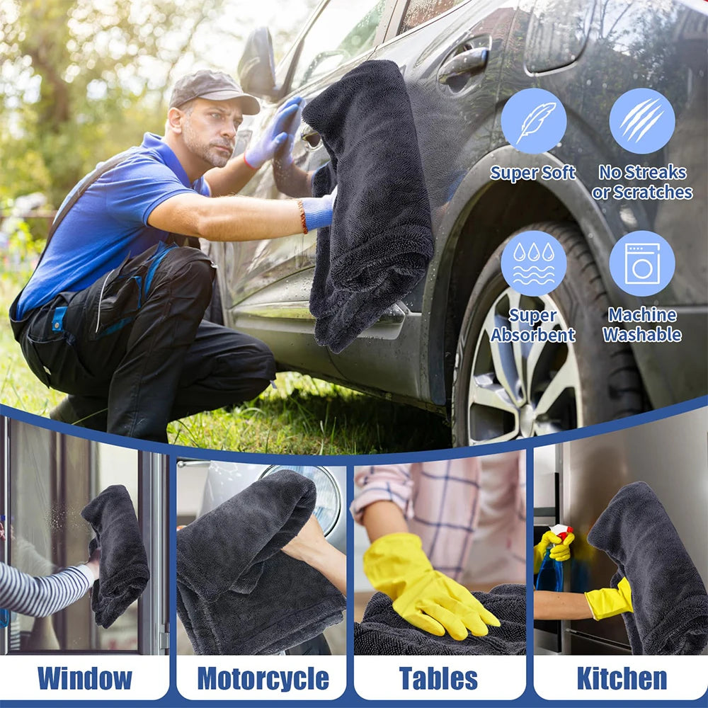 Image showing heavy-duty dual-sided microfiber cleaning cloths used for cleaning various surfaces like cars, windows, motorcy