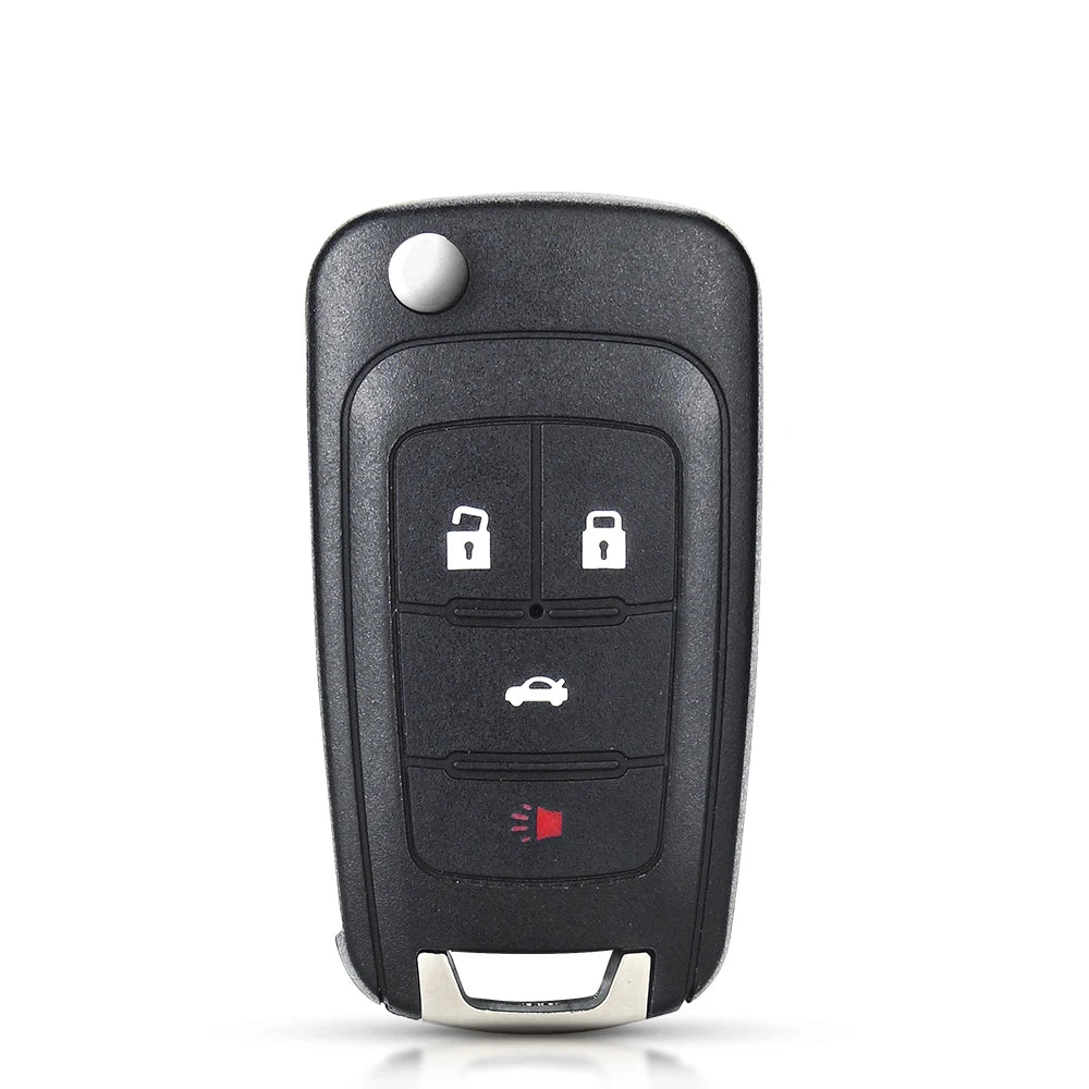 A black flip remote car key for Chevrolet, Opel, and Vauxhall models with two lock buttons.