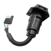 Black trailer adapter featuring a flat to seven-way round connector and a mounting bracket.