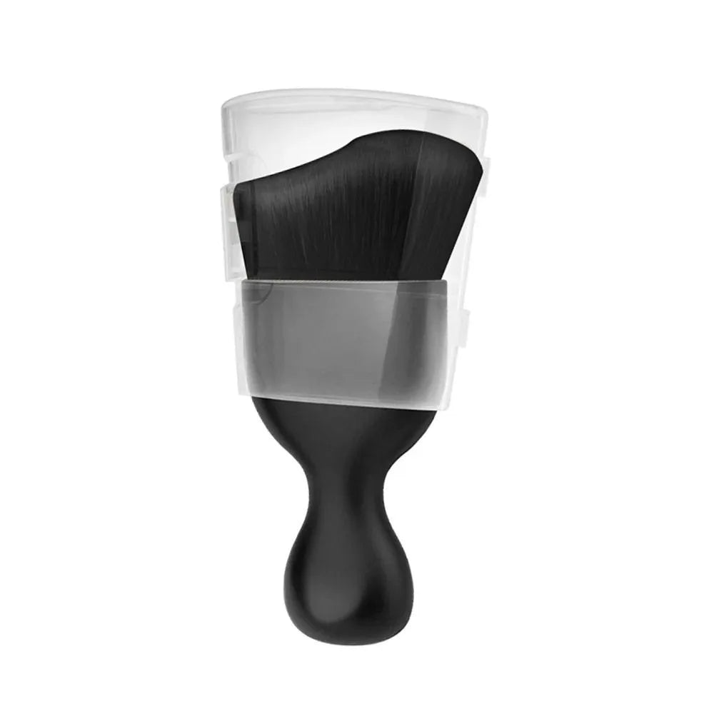 A black curved silicone brush for cleaning car interiors is shown inside a clear plastic container.