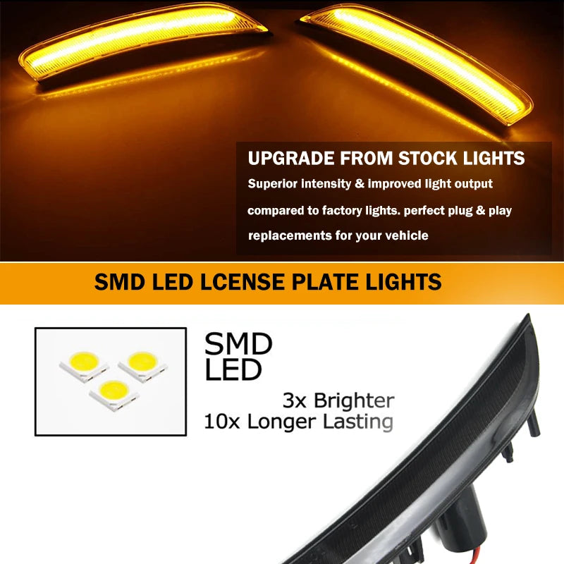 Luces de matrícula SMD LED para vehículos, mostrando luces marcadoras amarillas brillantes mejoradas.