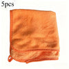 A set of five orange microfiber car cleaning towels stacked together.