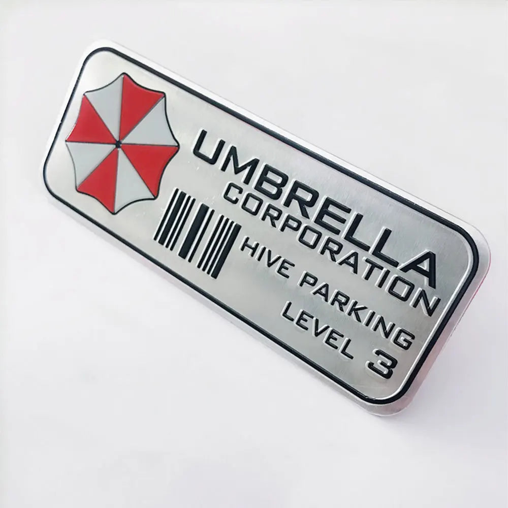 Silver parking decal for Umbrella Corporation Hive Parking Level 3 featuring a red and white umbrella design.