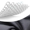 Close-up view of a mesh balaclava fabric layered over black fabric.
