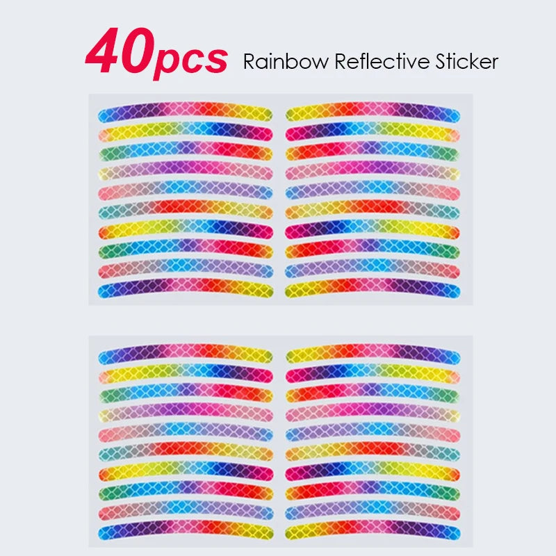 40 pieces of rainbow reflective stickers arranged in multiple rows for safety use