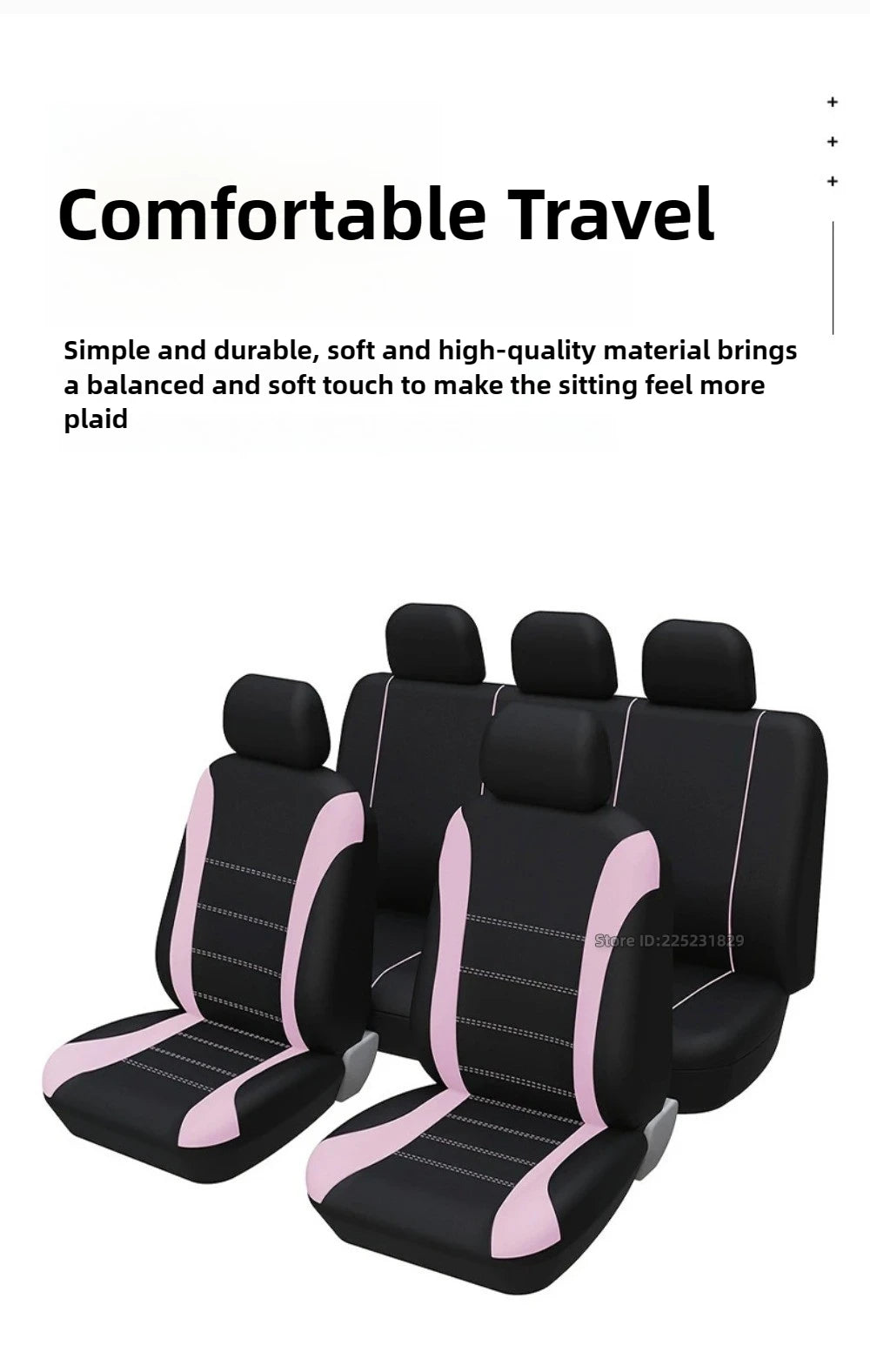 Black and pink seat and cushion covers designed for comfortable travel.