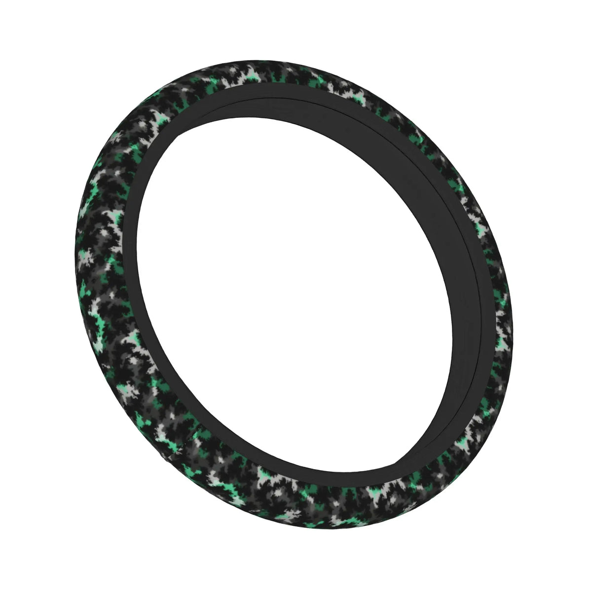 Schwarzer Lenkradüberzug mit Tarnmuster.