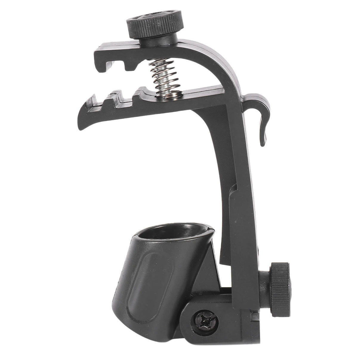 A black shockproof microphone clip designed for mounting on drums and instruments.