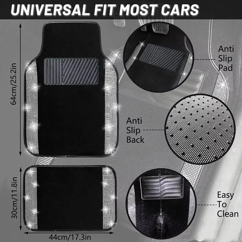A set of universal fit car floor mats featuring anti-slip pads and an easy-to-clean design.