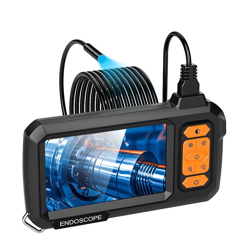 A black professional industrial endoscope probe with a flexible light source and viewing lens.