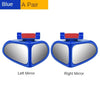 A pair of blue 360° adjustable car blind spot mirrors, showing the left and right mirror views.