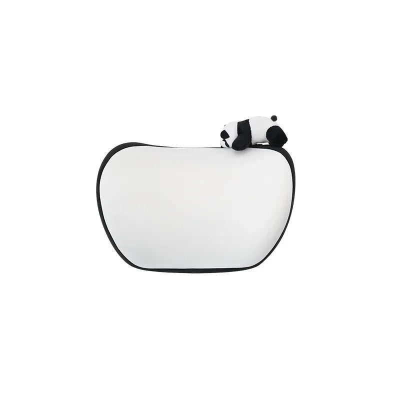 A white and black cartoon panda car seat cushion set.