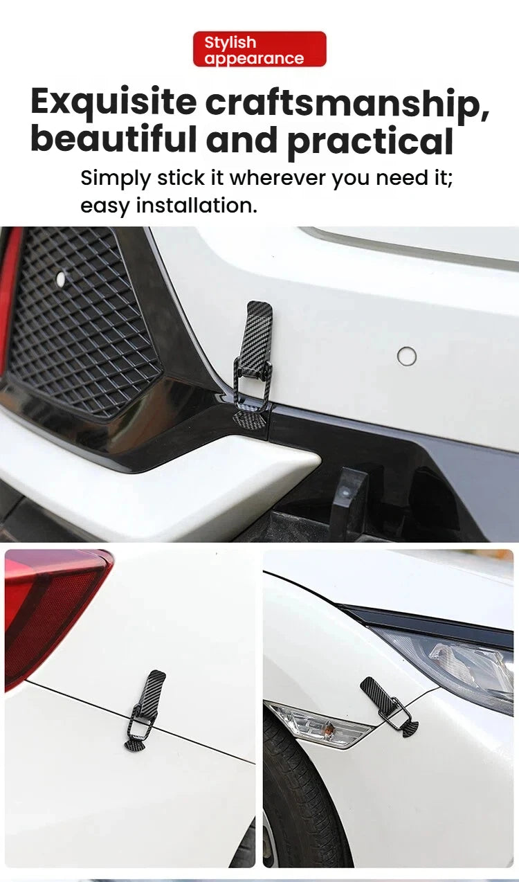 Close-up of a black latch pin securing a car hood, demonstrating easy installation.
