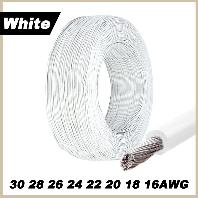 White insulated multi-stranded copper wire in a spool with a cut end shown.