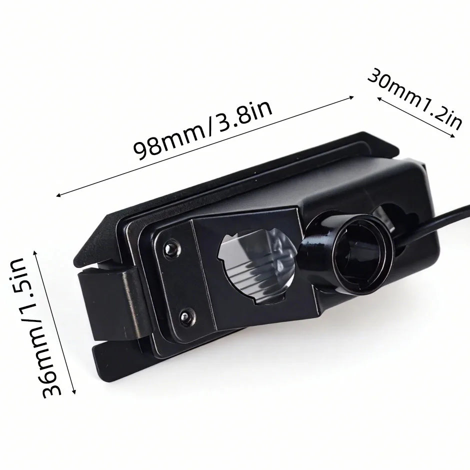 Black 170 degree HD backup camera with mounting brackets and lens visible.